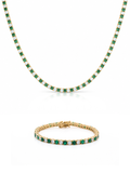 Image of: Alex Alternating Emerald and CZ Tennis Necklace + Bracelet Set