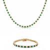 Dee Alternating Emerald and CZ Tennis Necklace + Bracelet Set