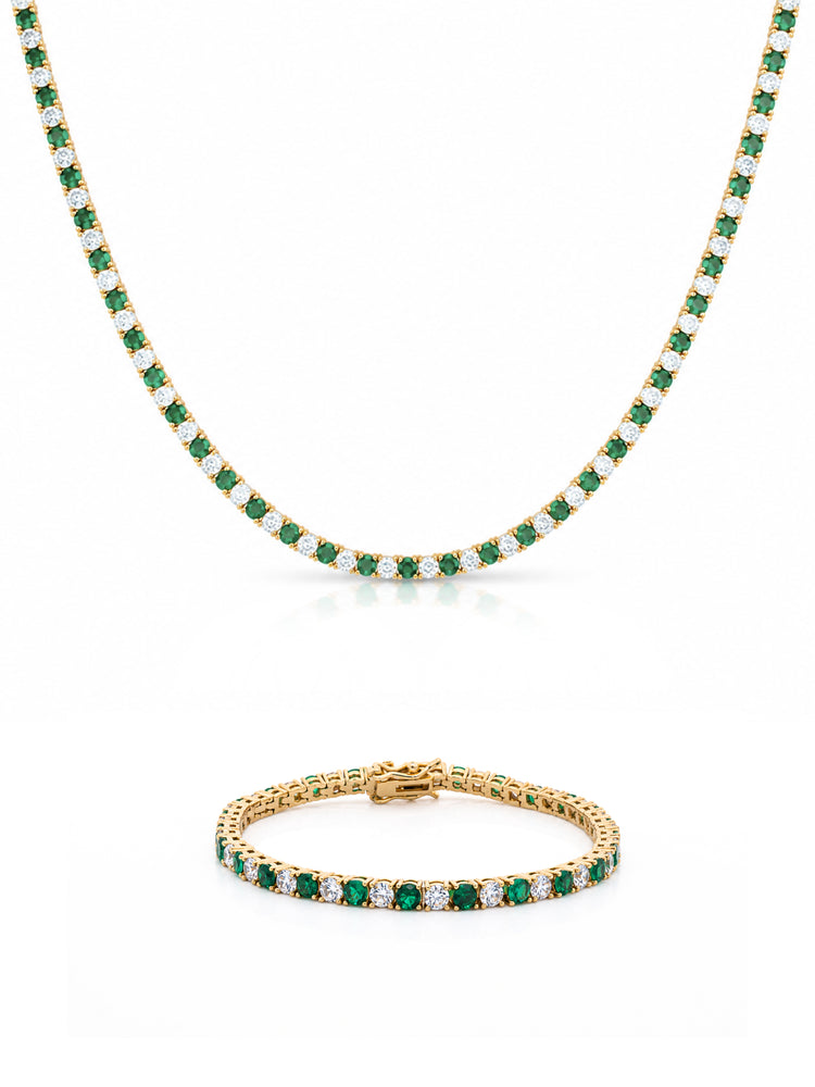 Alex Alternating Emerald and CZ Tennis Necklace + Bracelet Set