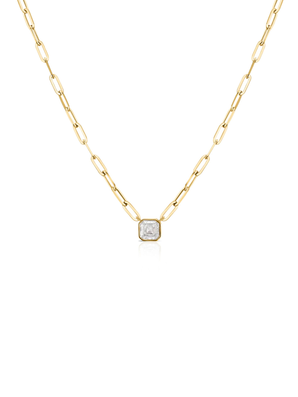 Aspen Asscher Cut Diamond Paperclip Necklace 14K