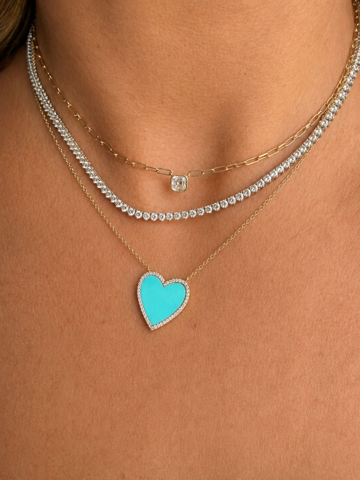 Aspen Asscher Cut Diamond Paperclip Necklace 14K