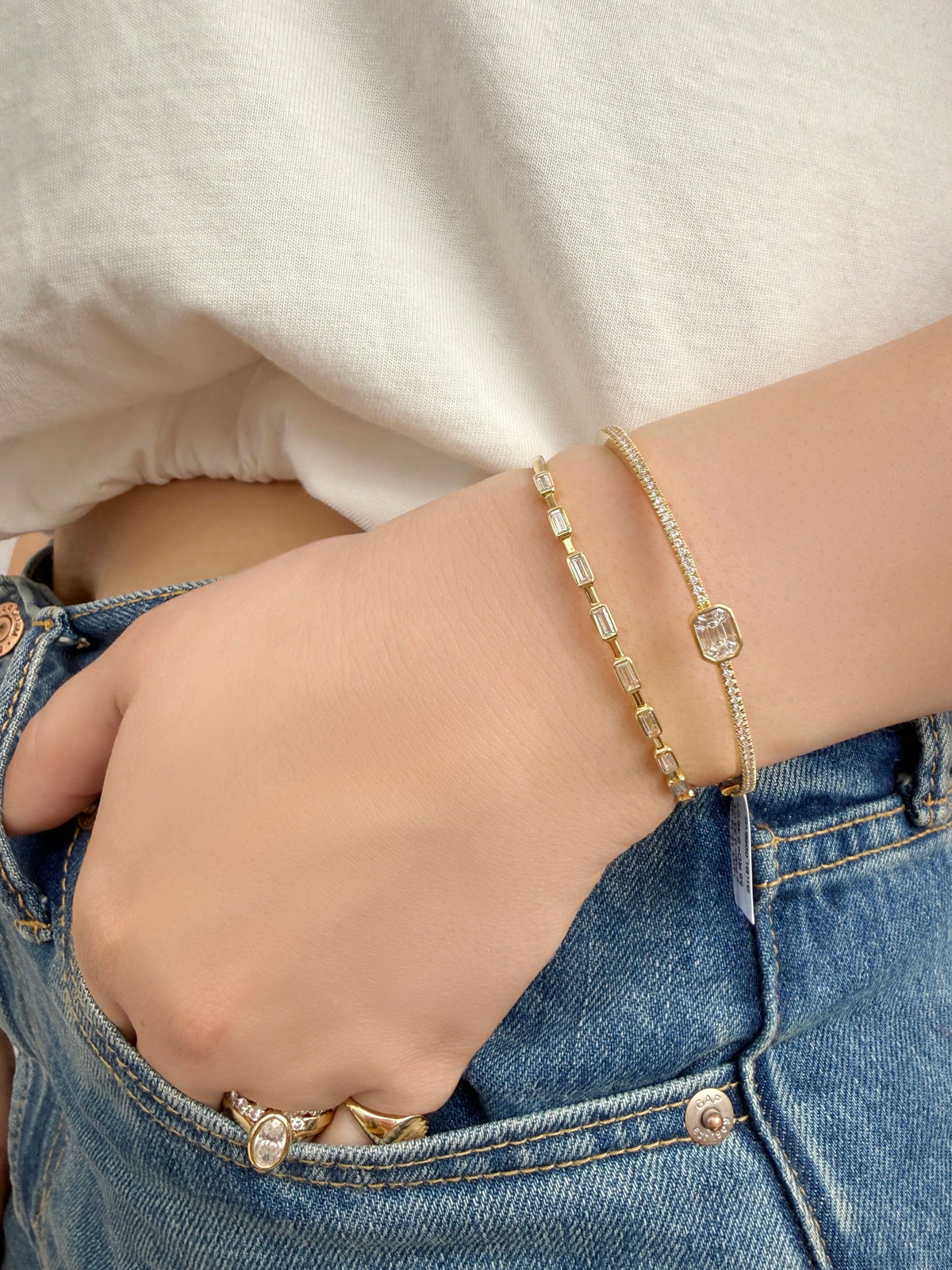 Baguette Bezel Diamond Bangle Bracelet 14K