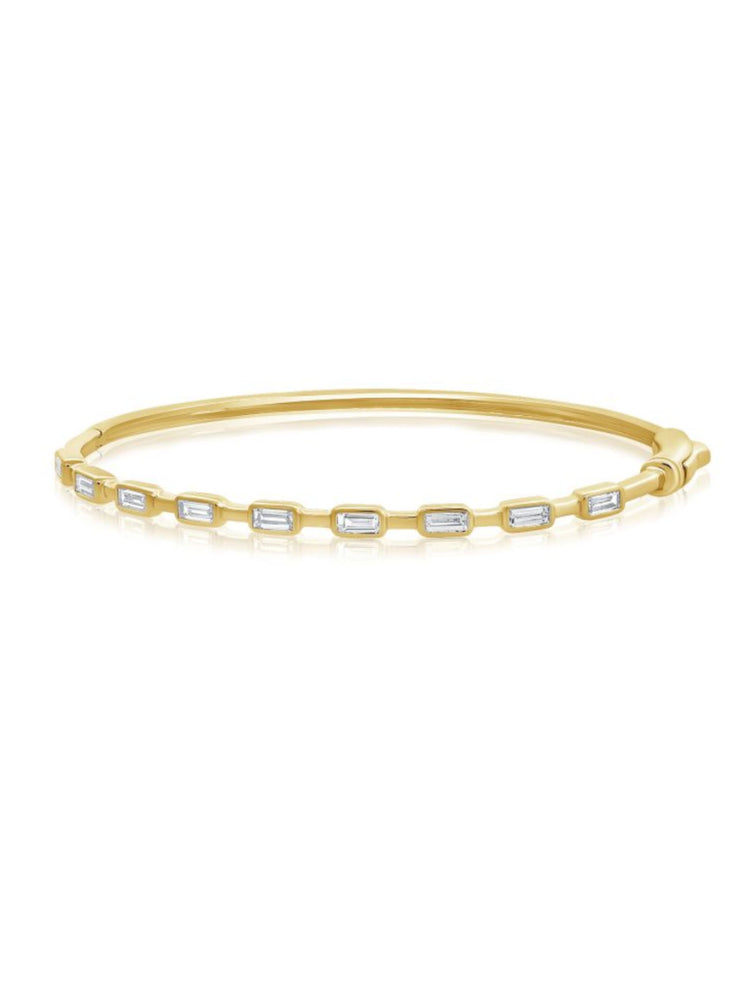 Baguette Bezel Diamond Bangle Bracelet 14K