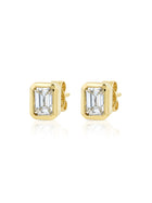 Beck Bezel Emerald Diamond Stud Earring 14K
