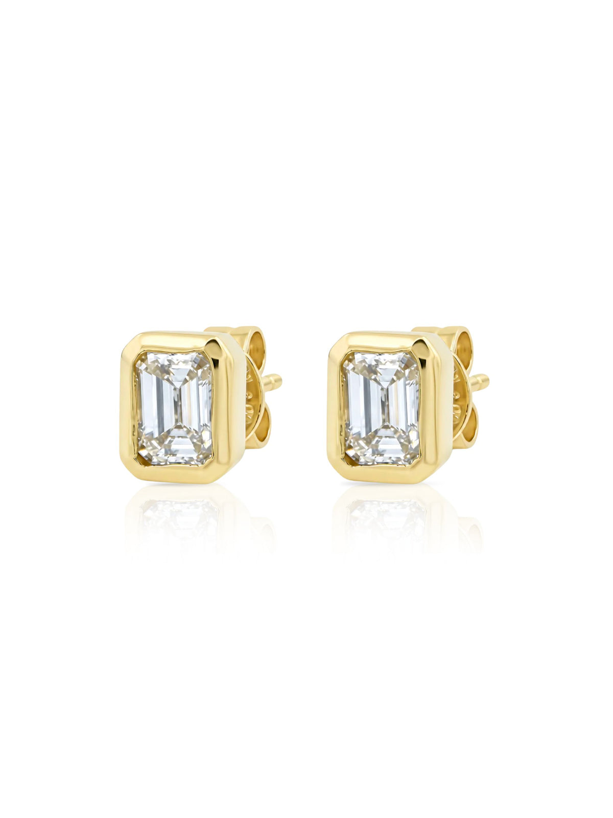 Beck Bezel Emerald Diamond Stud Earring 14K