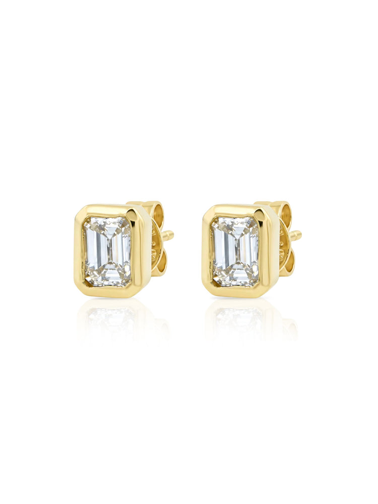 Beck Bezel Emerald Diamond Stud Earring 14K