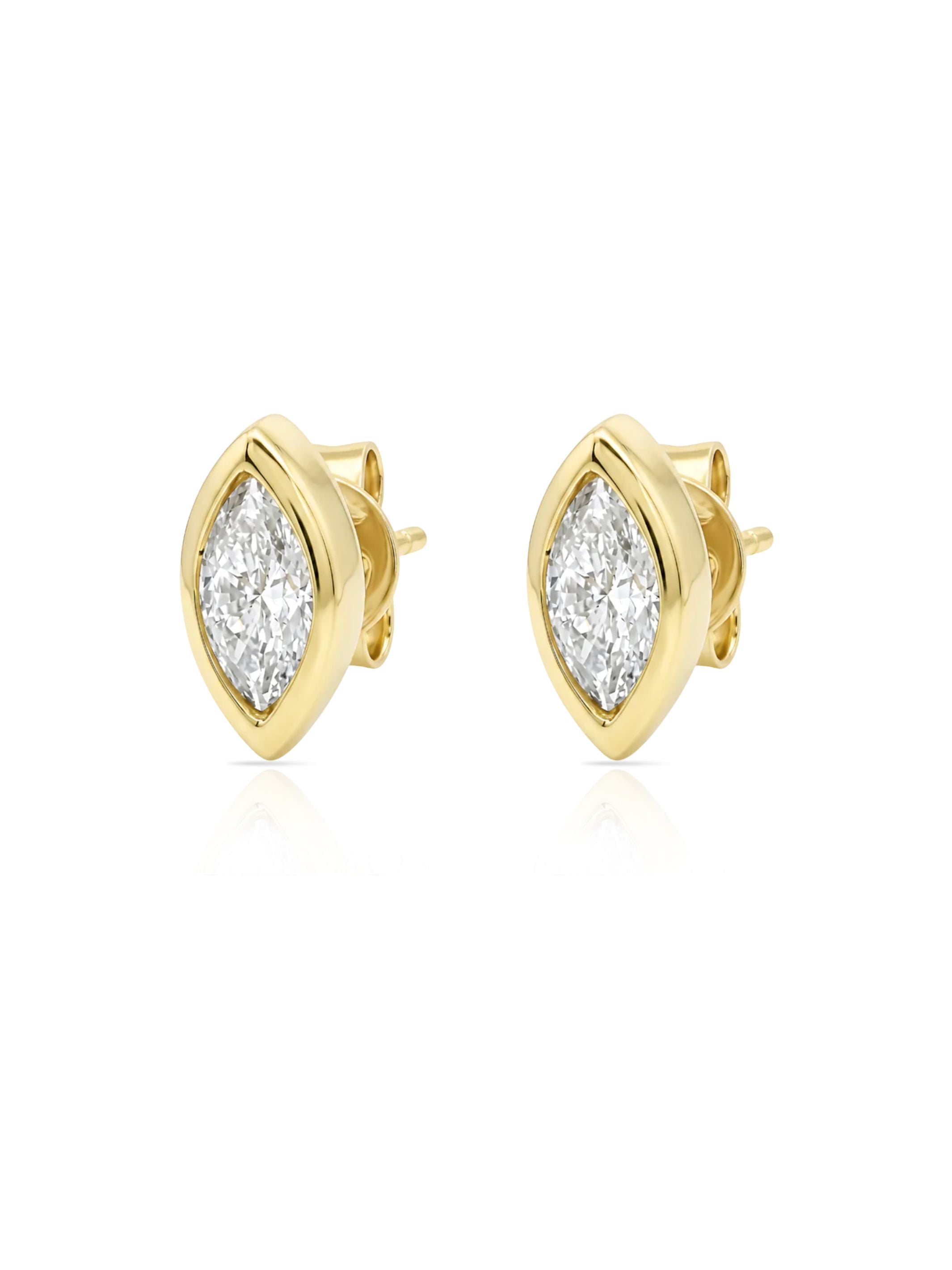 Beck Bezel Marquise Diamond Stud Earring 14K