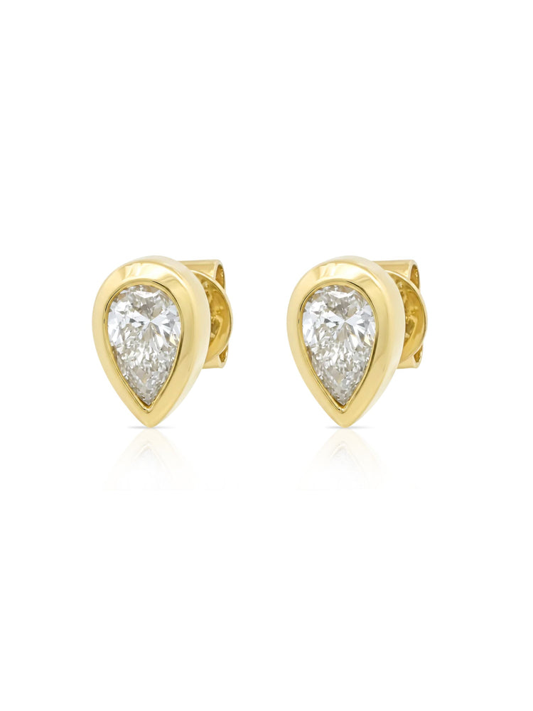 Beck Bezel Pear Diamond Stud Earring 14K