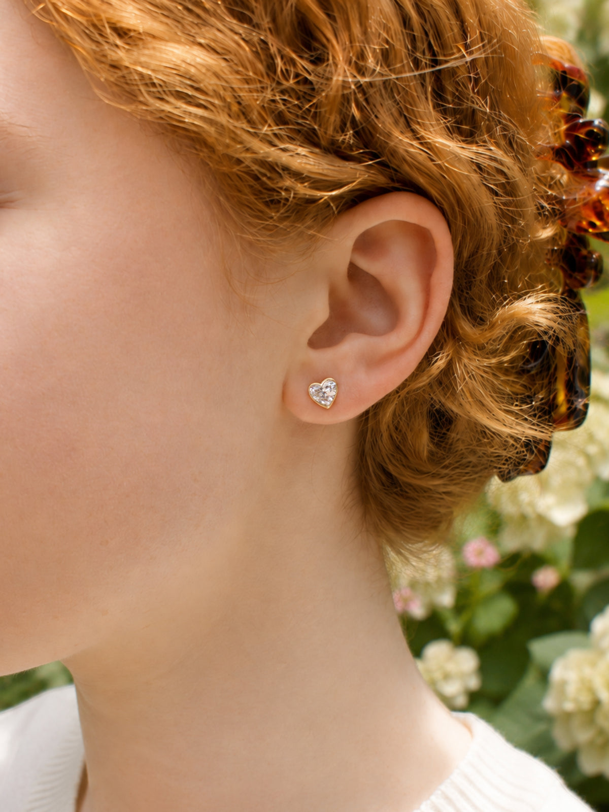 Bezel Lab Diamond Heart Stud Earring 14K