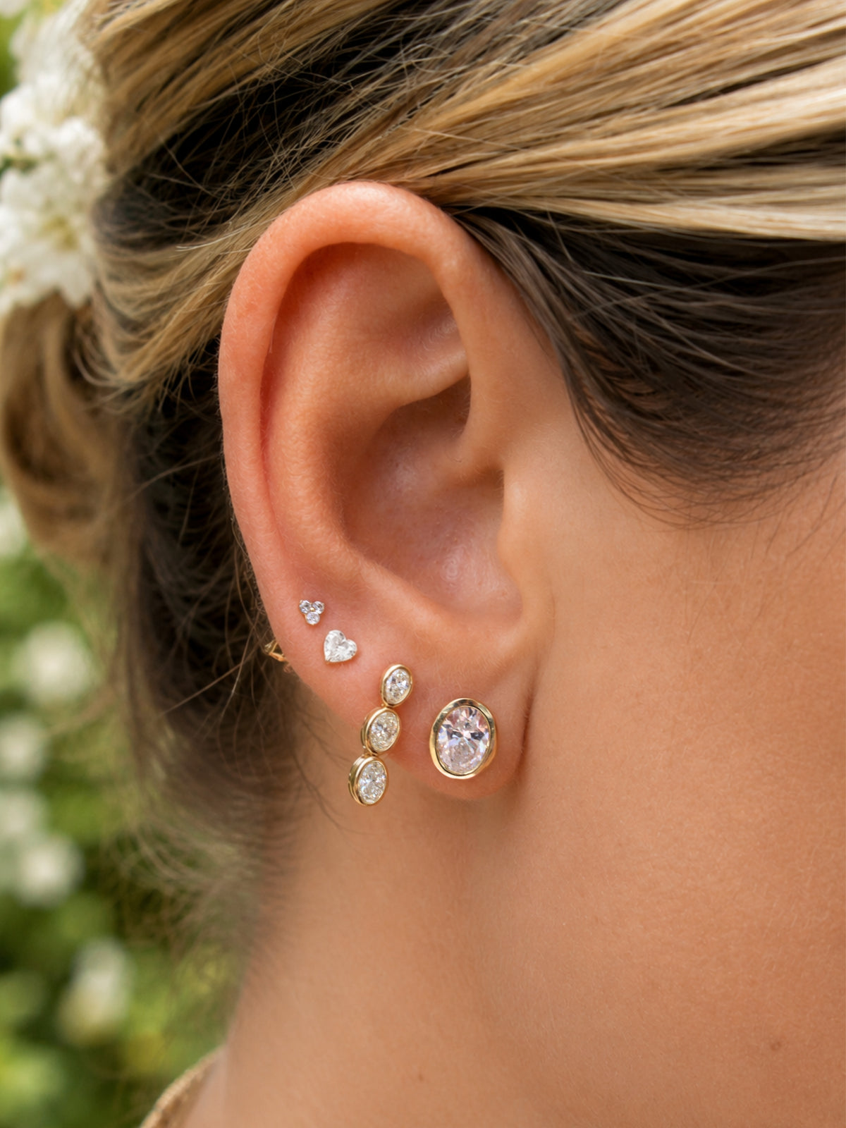 Bezel Lab Diamond Oval Stud Earring 14K
