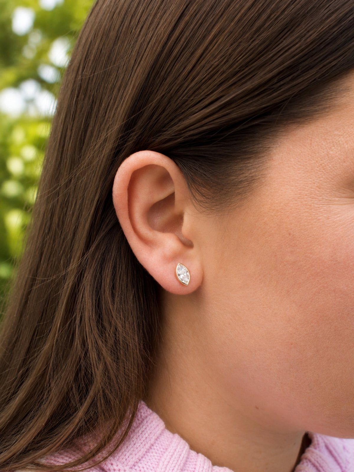 Bezel Lab Diamond Marquise Stud Earring 14K