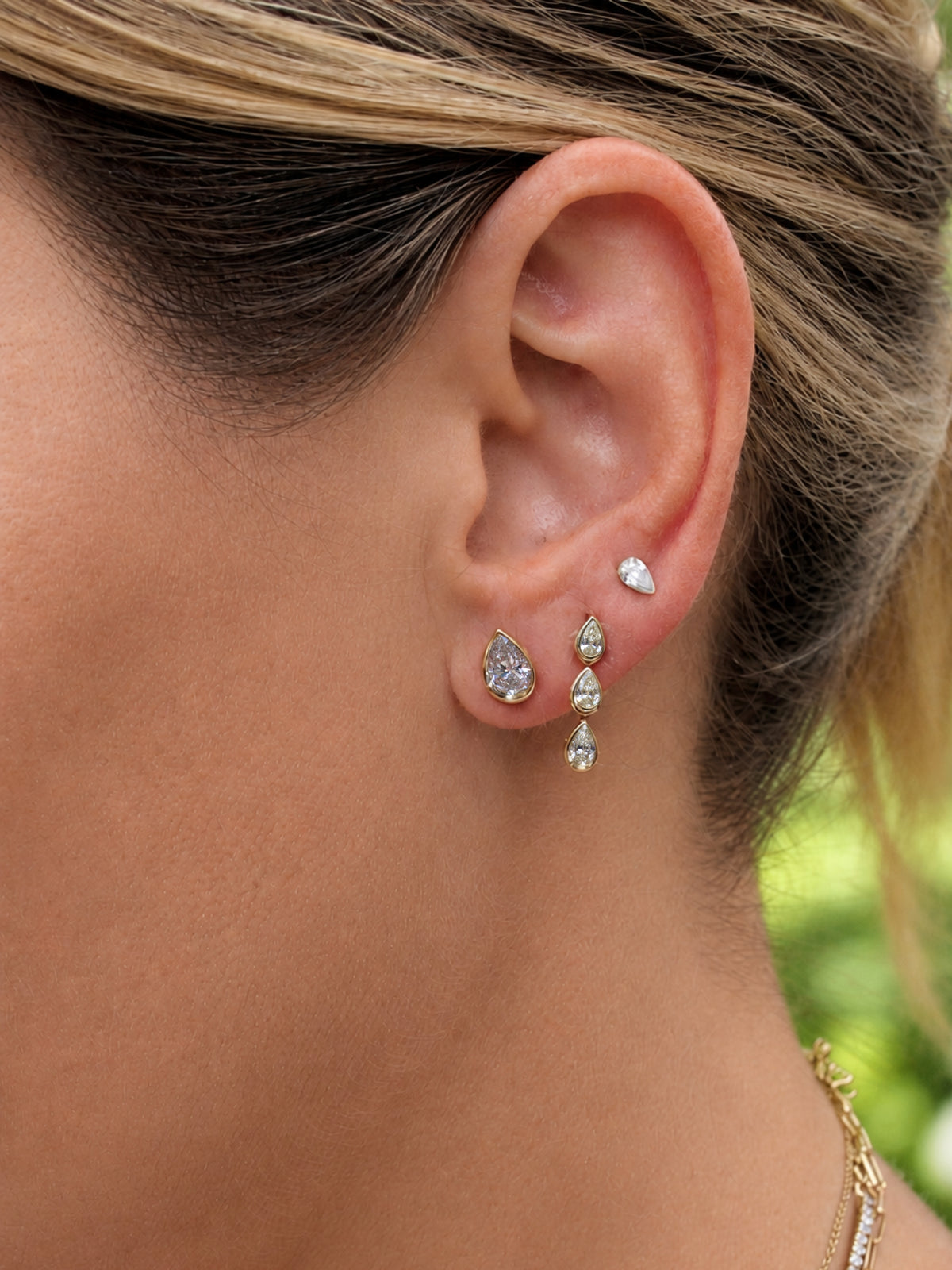 Drew Diamond Bezel Pear Drop Stud Earring 14K