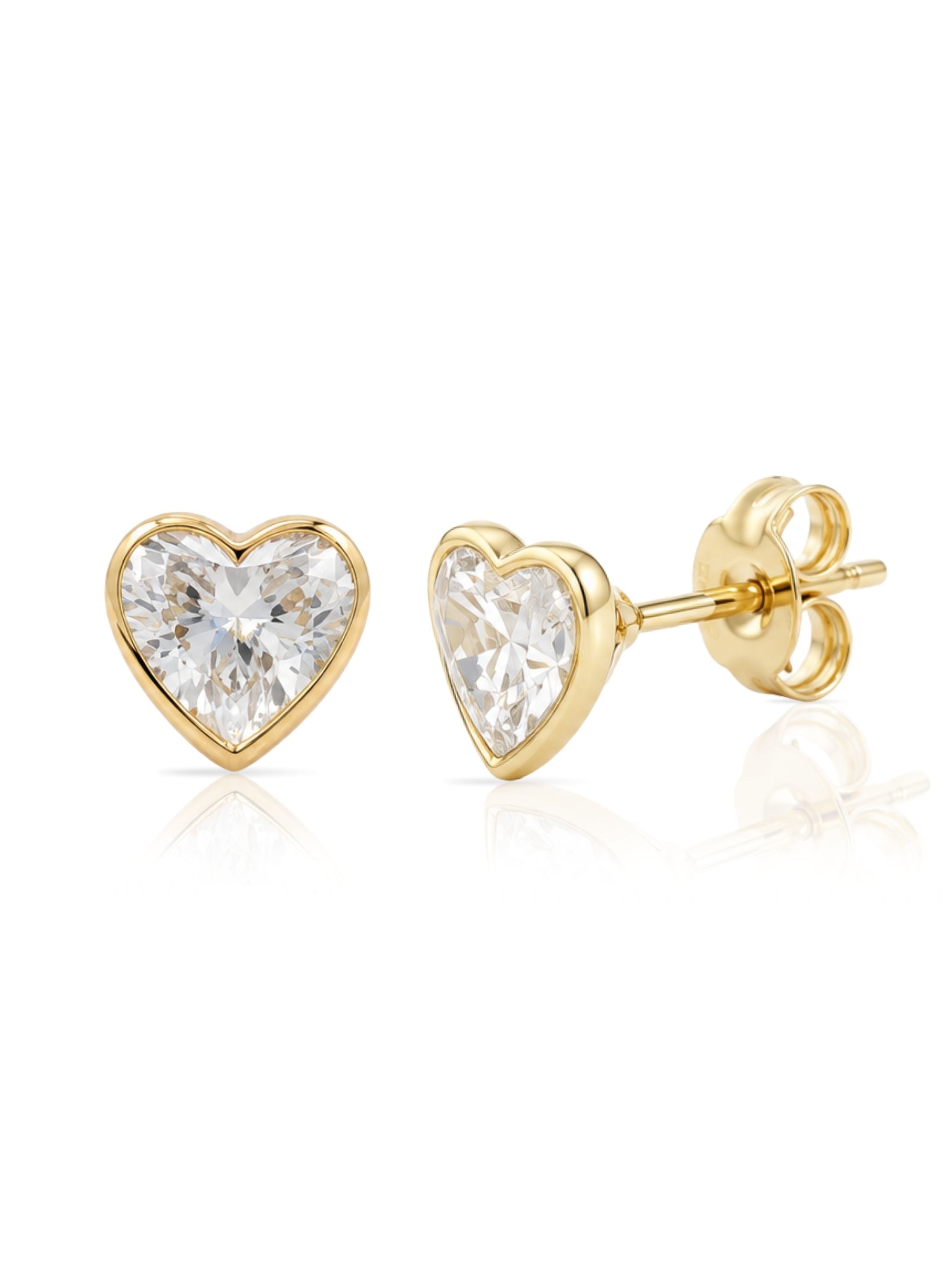 Bezel Lab Diamond Heart Stud Earring 14K