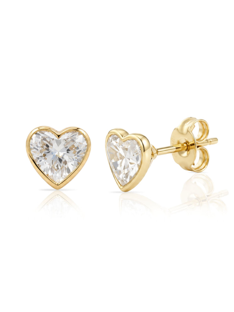 Bezel Lab Diamond Heart Stud Earring 14K