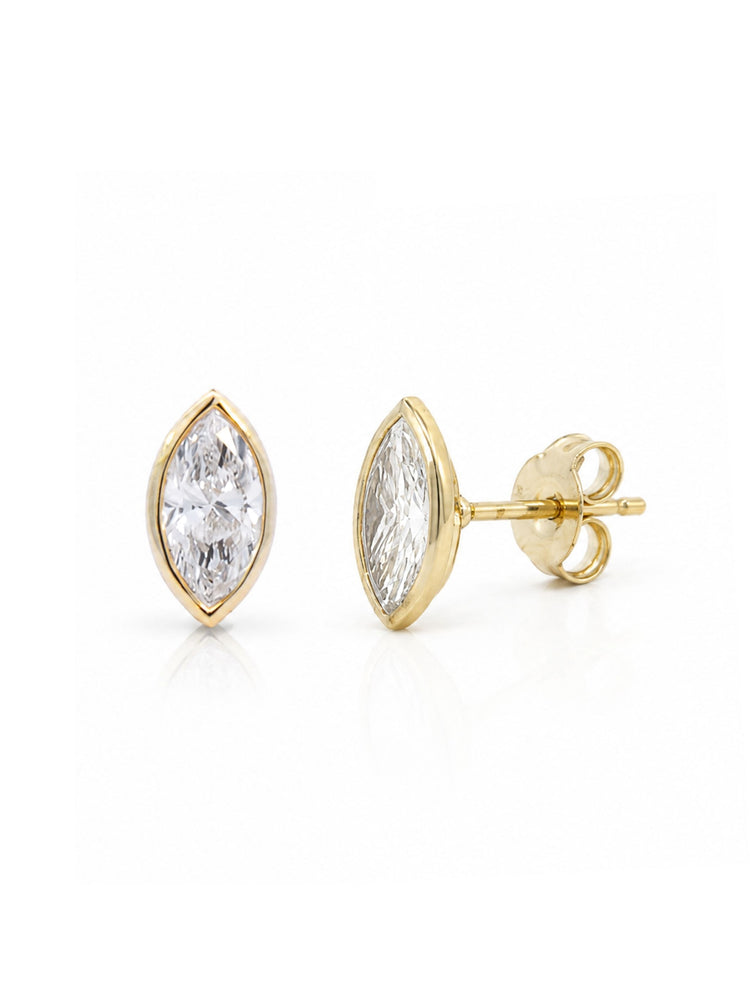 Bezel Lab Diamond Marquise Stud Earring 14K