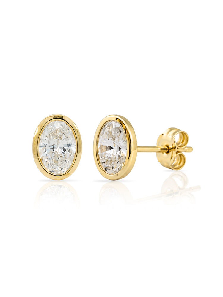 Bezel Lab Diamond Oval Stud Earring 14K