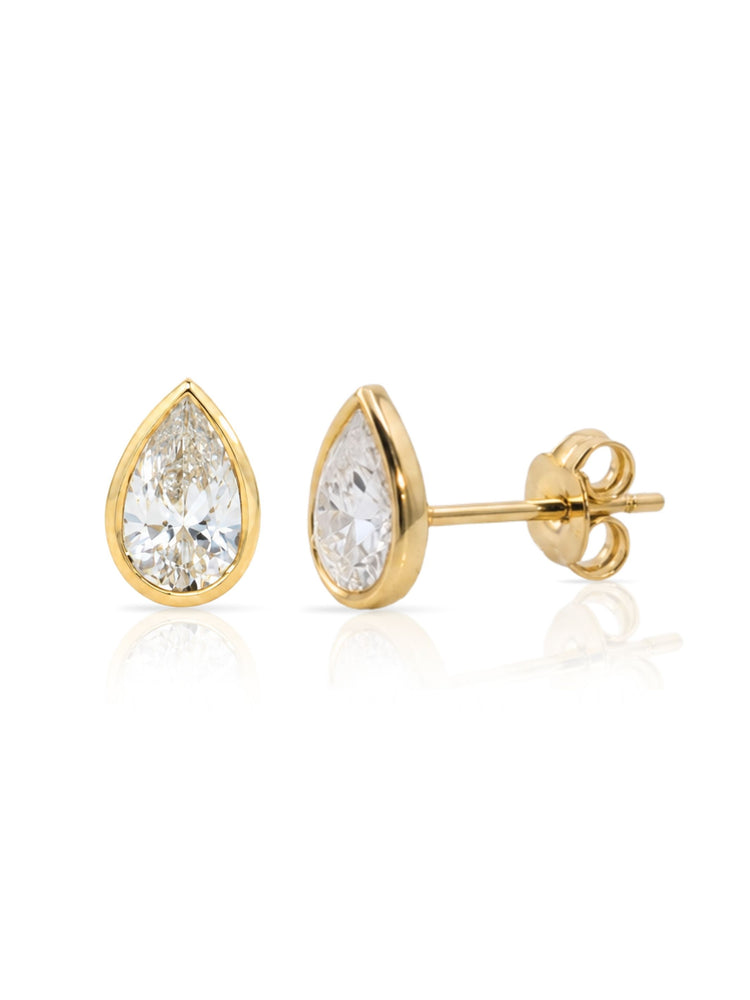 Bezel Lab Diamond Pear Stud Earring 14K