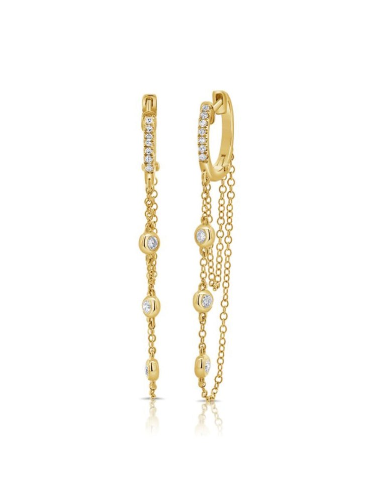 Blake Bezel Diamond Dangle Huggie Earrings 14K