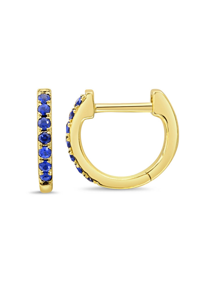 Blue Sapphire Huggie Earrings 14K