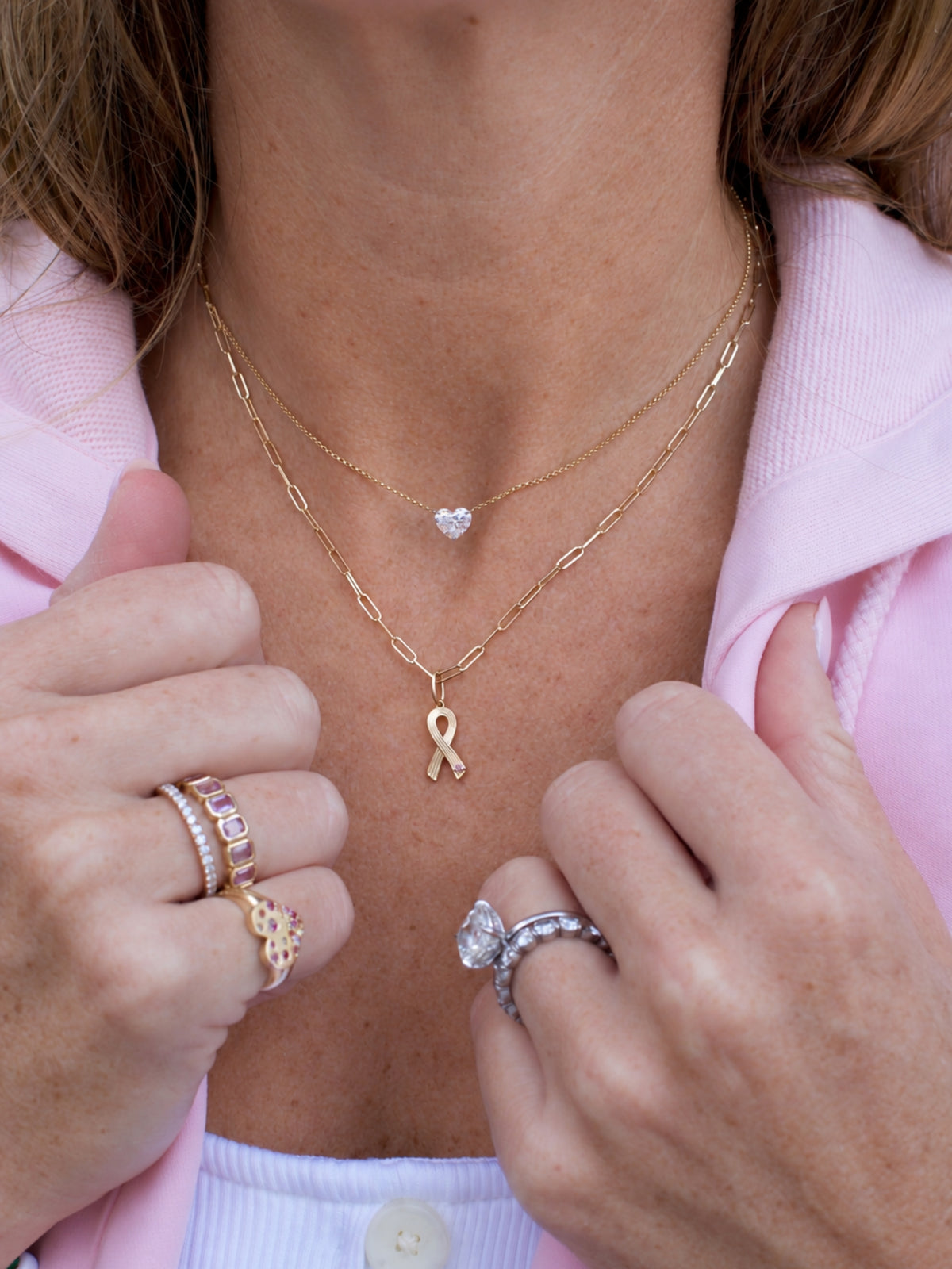 Breast Cancer Awareness Pink Sapphire Charm 14K