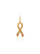 Breast Cancer Awareness Pink Sapphire Ribbon Charm 14K