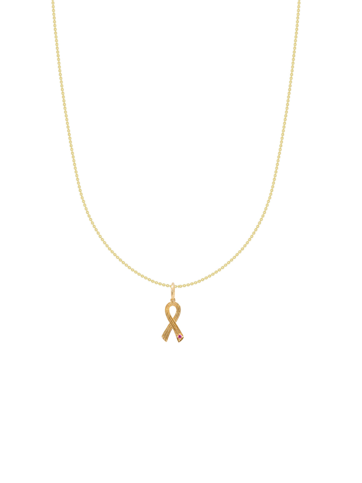 Breast Cancer Awareness Pink Sapphire Ribbon Charm 14K