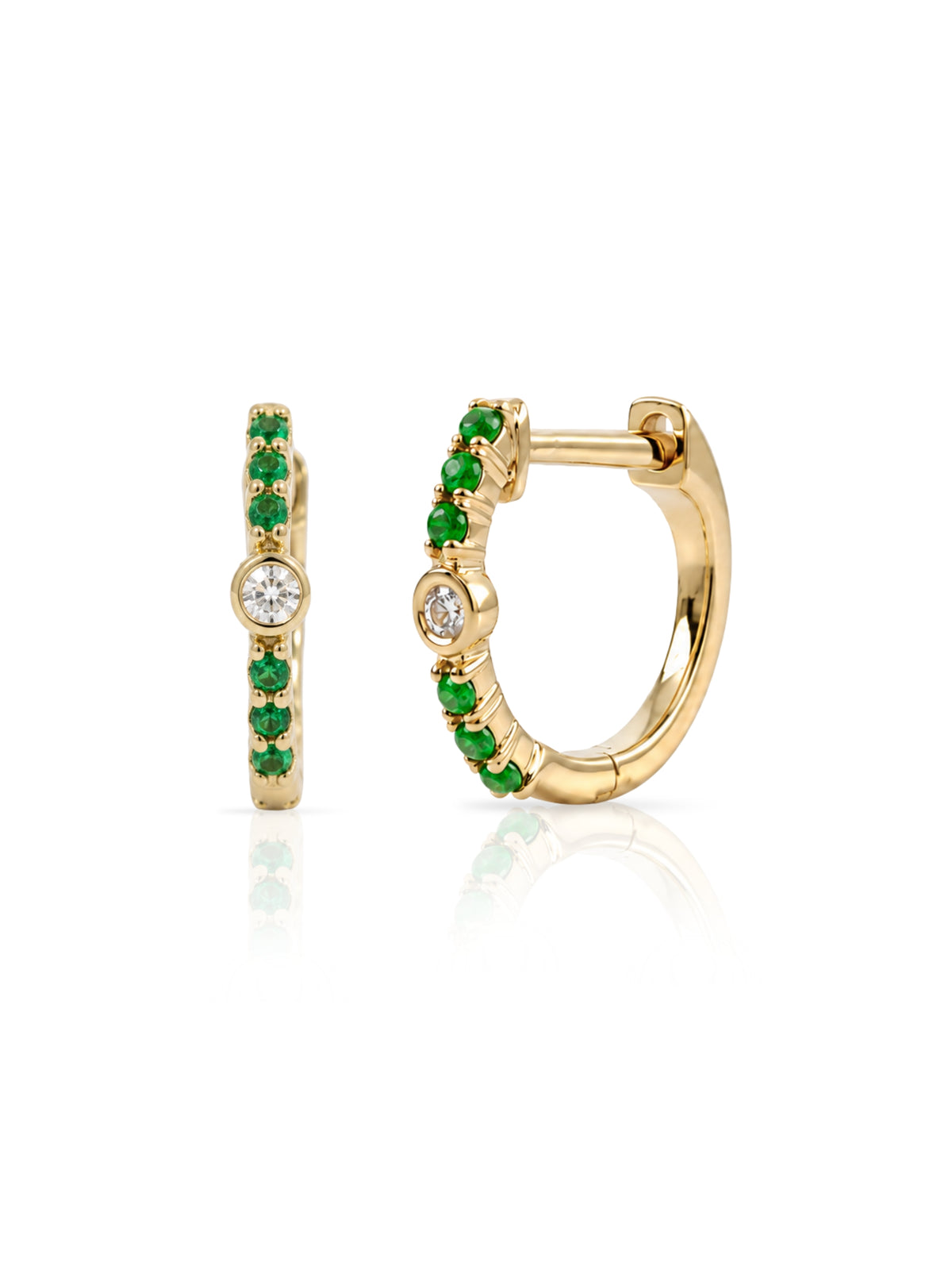 Bridget Birthstone and Diamond Huggie Earring - Tsavorite 14K
