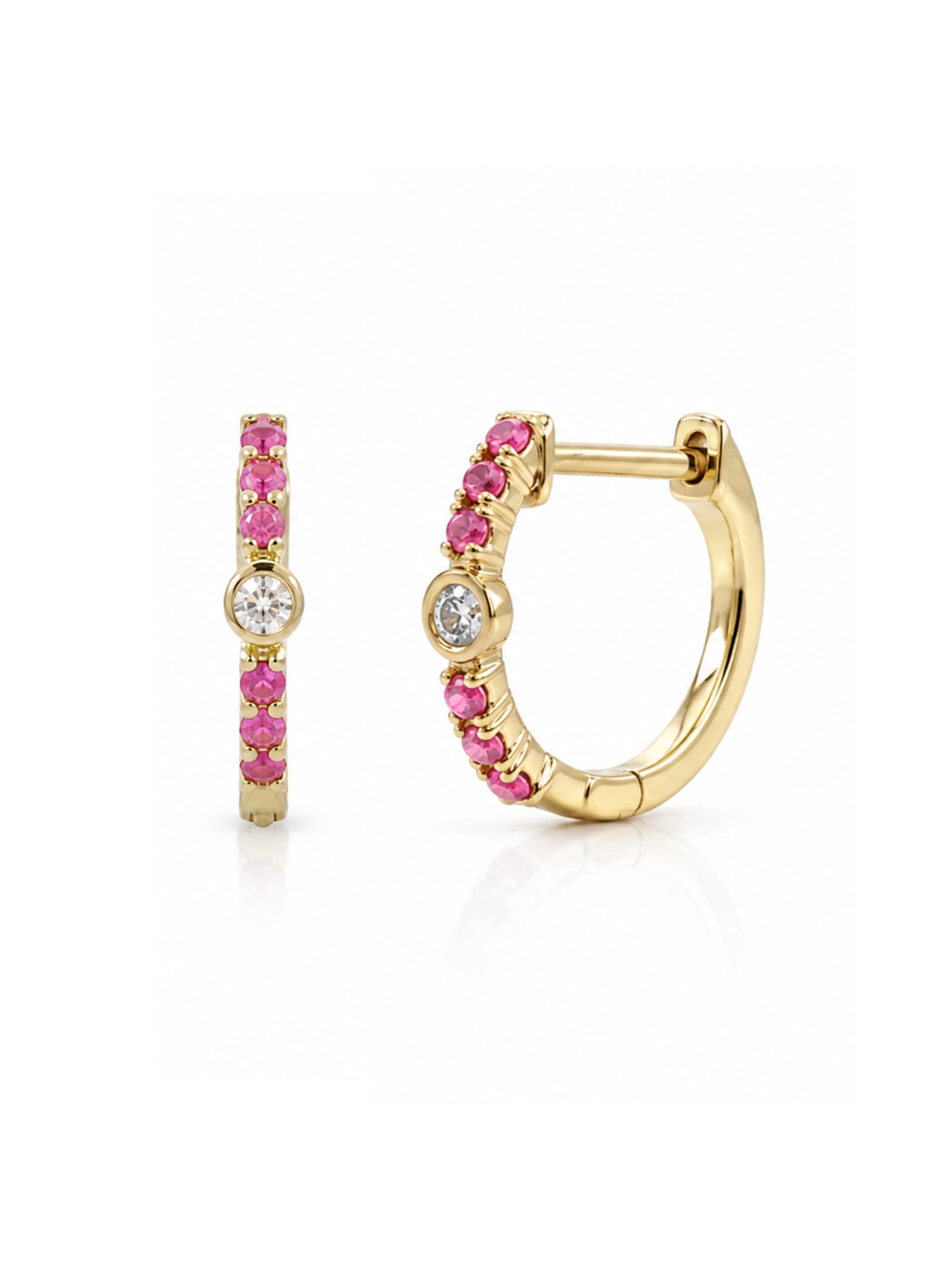 Bridget Birthstone and Diamond Huggie Earring - Pink Sapphire 14K