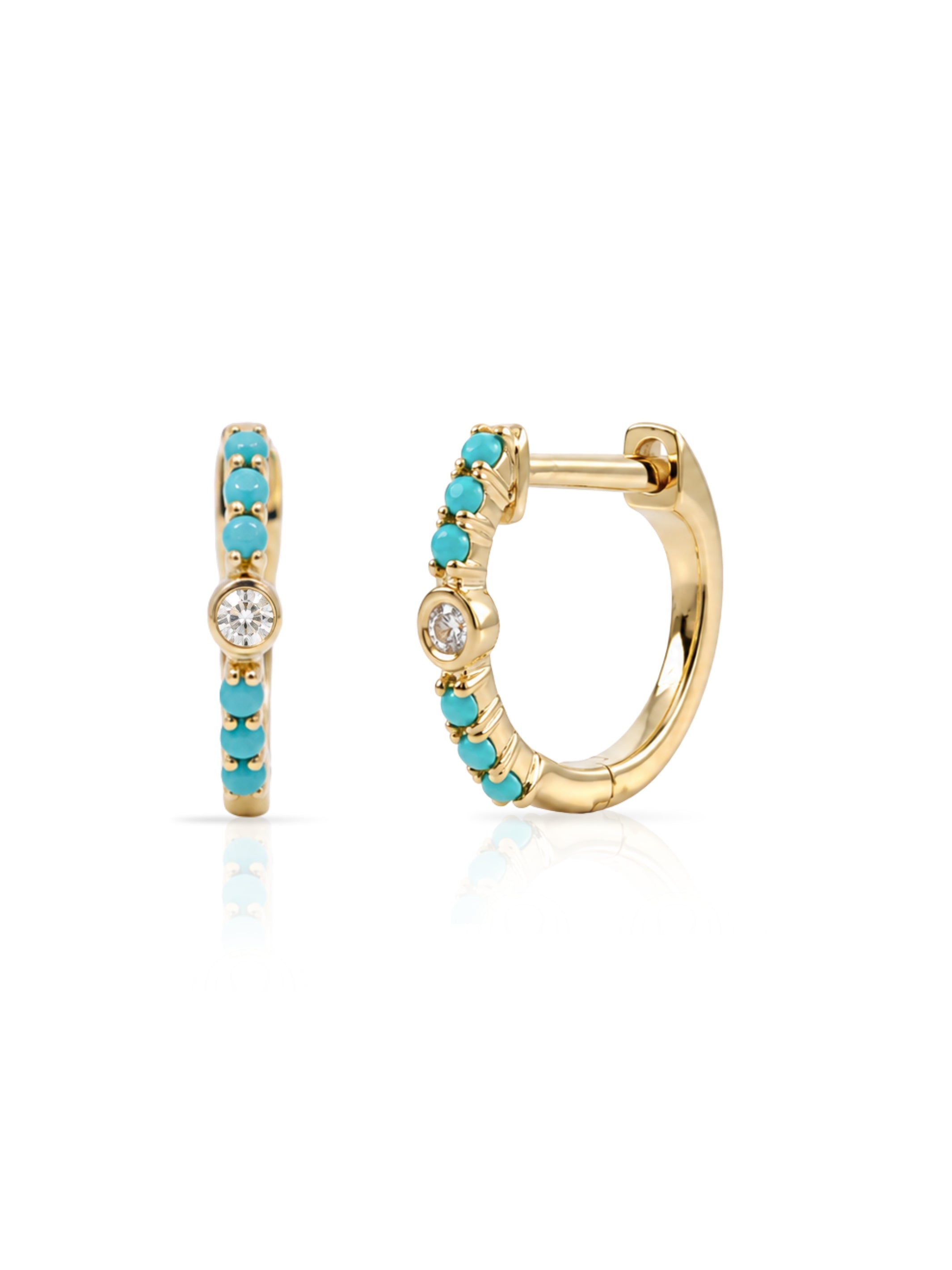 Bridget Birthstone and Diamond Huggie Earring - Turquoise 14K