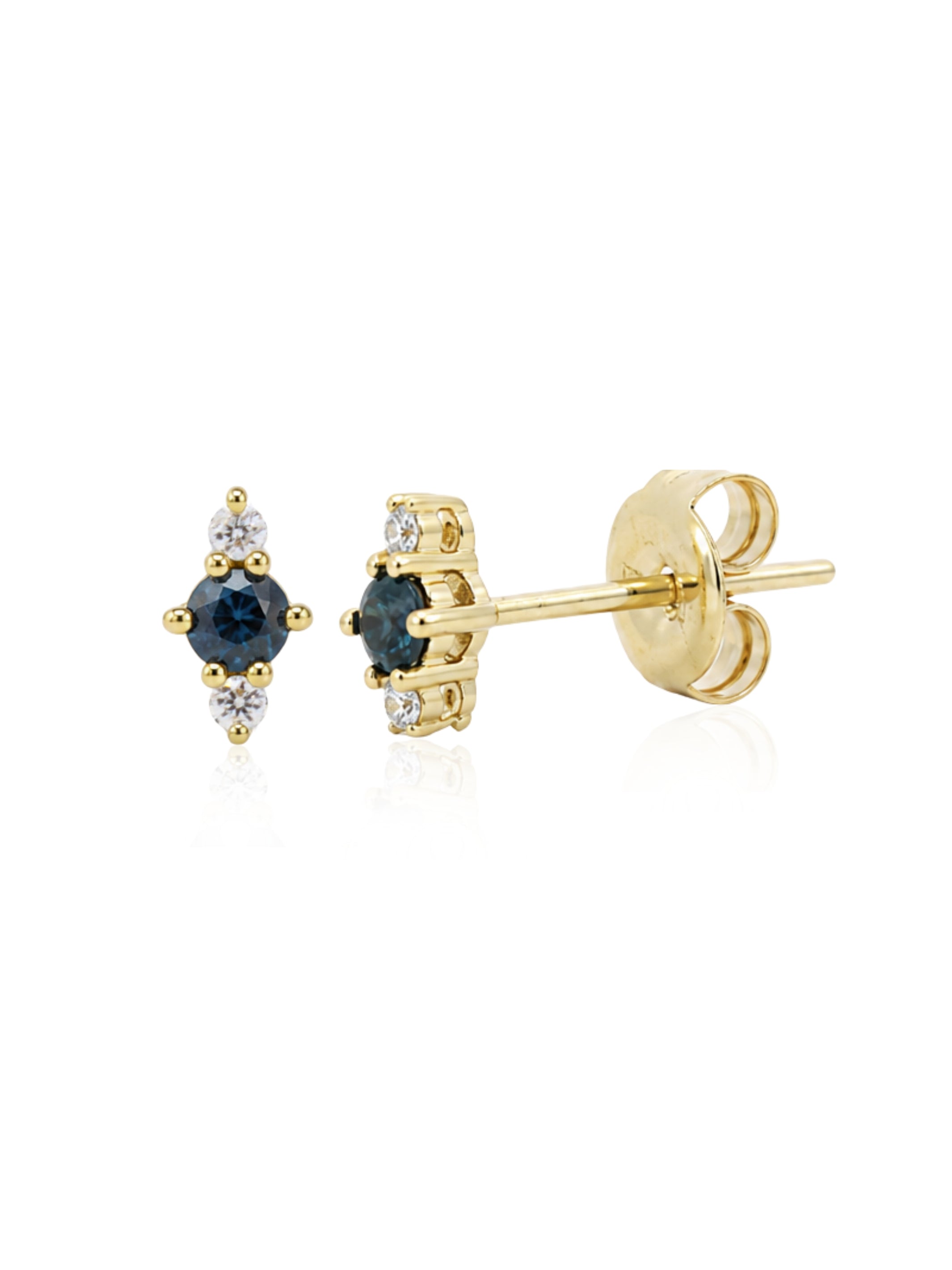 Bridget Birthstone and Diamond Stud Earring - Blue Sapphire 14K