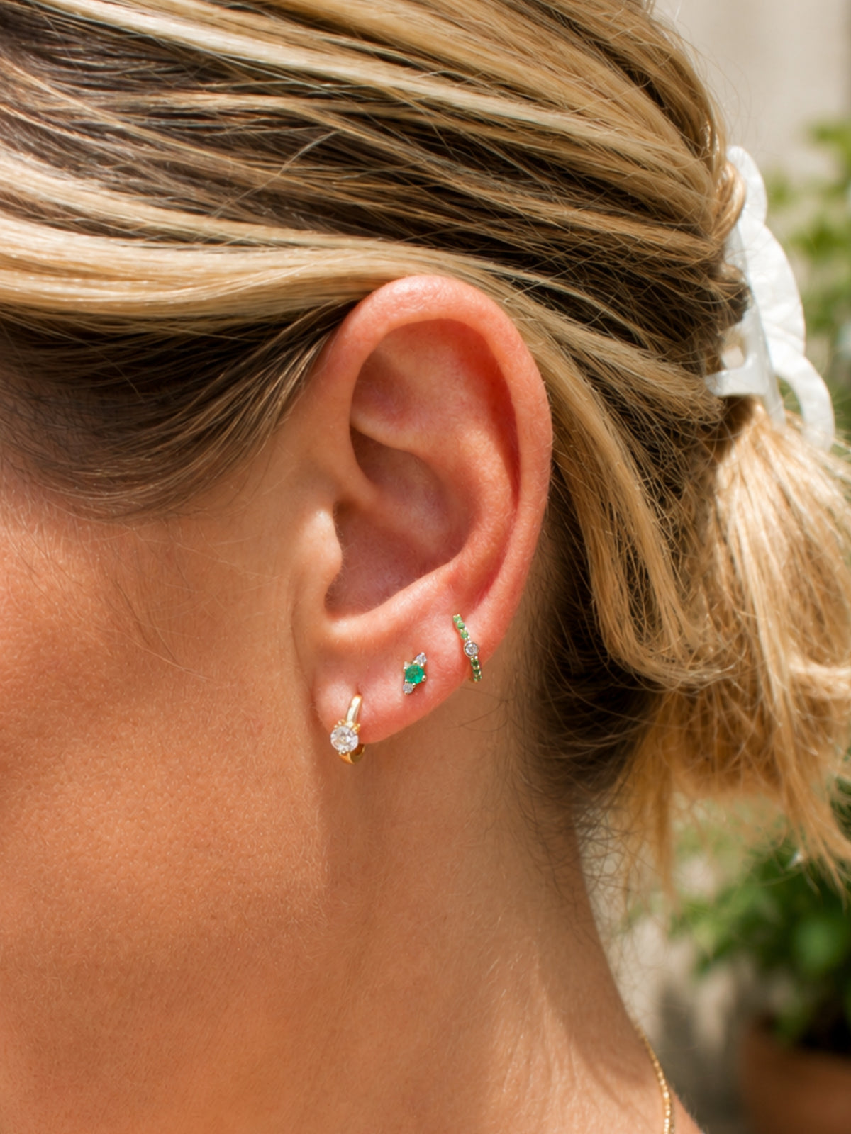 Bridget Birthstone and Diamond Stud Earring - Emerald 14K