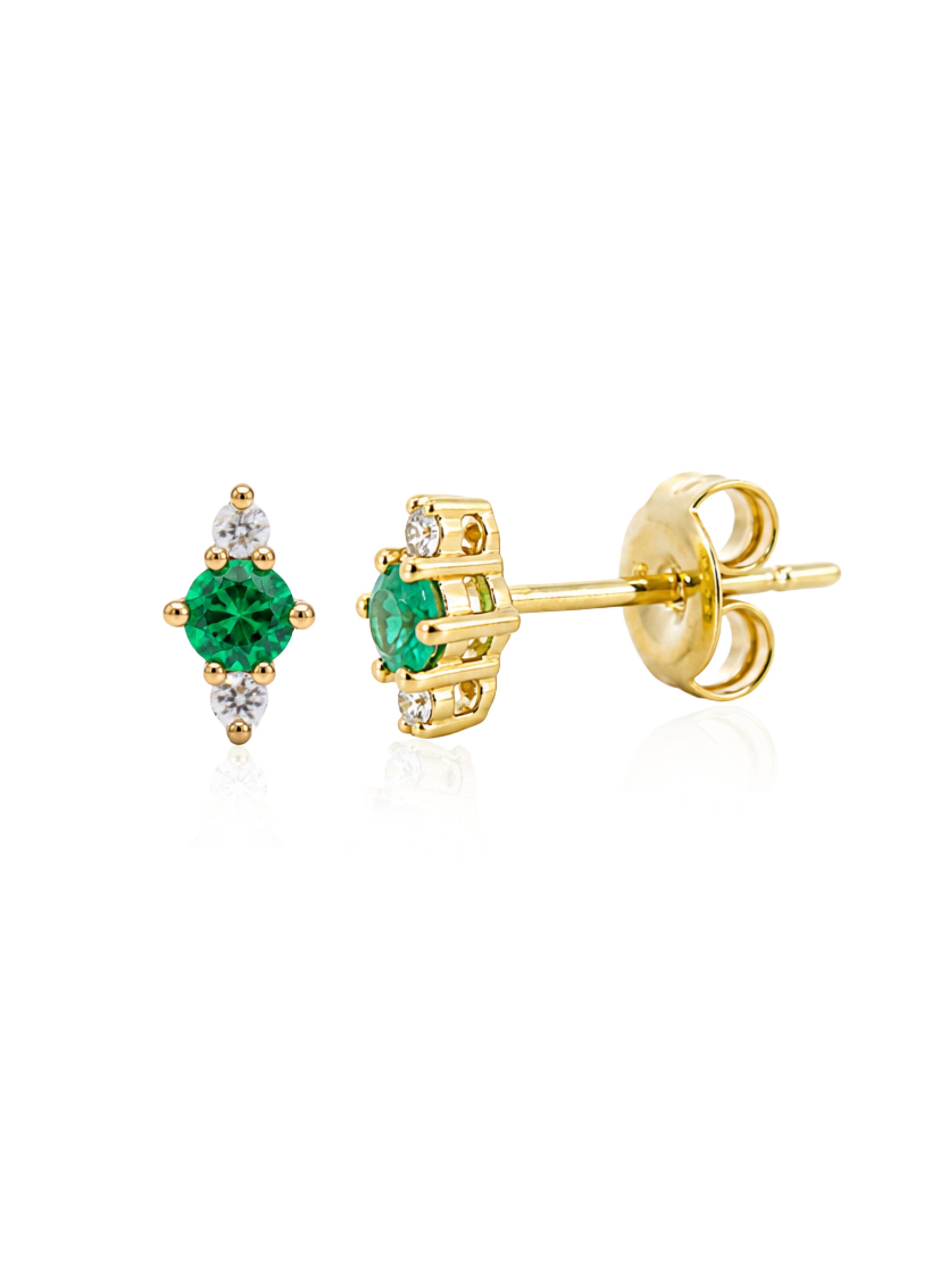 Bridget Birthstone and Diamond Stud Earring - Emerald 14K