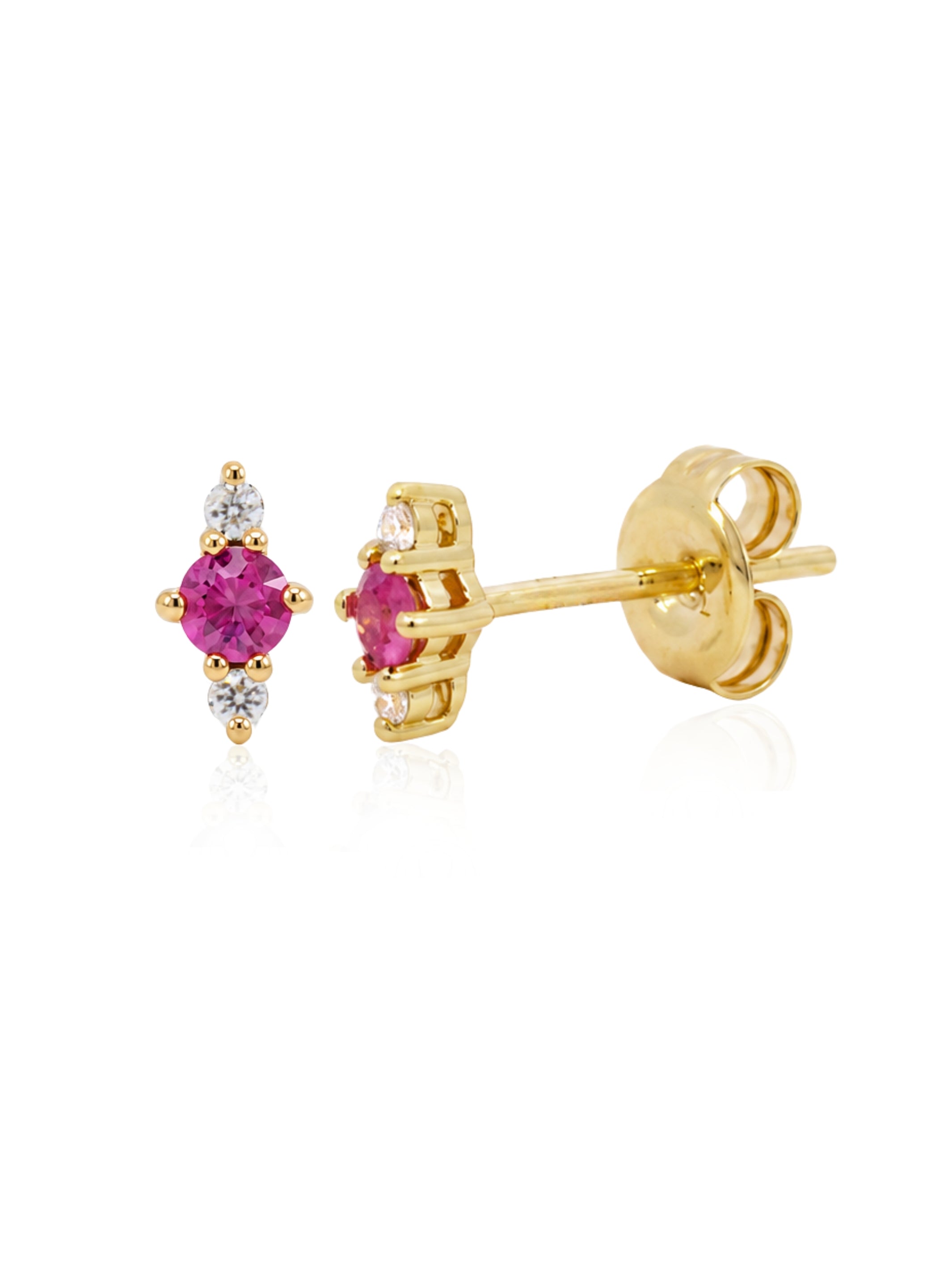 Bridget Birthstone and Diamond Stud Earring - Pink Sapphire 14K