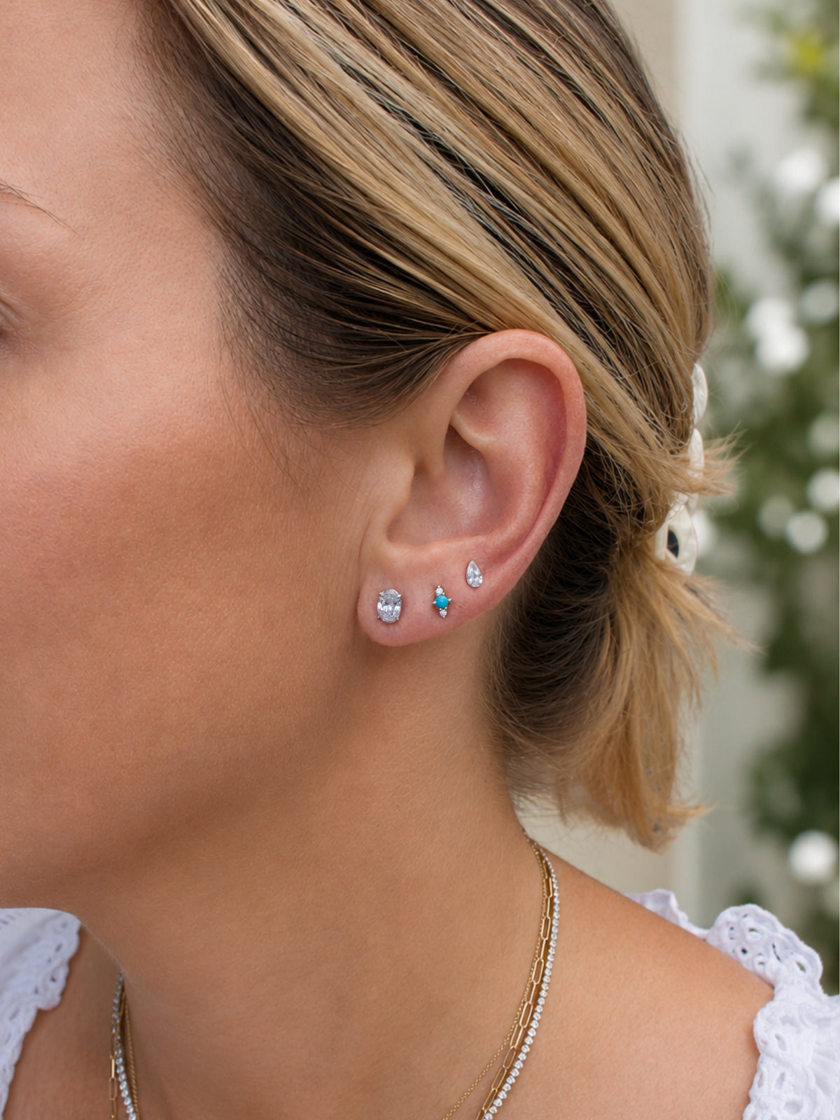 Bridget Birthstone and Diamond Stud Earring - Turquoise 14K