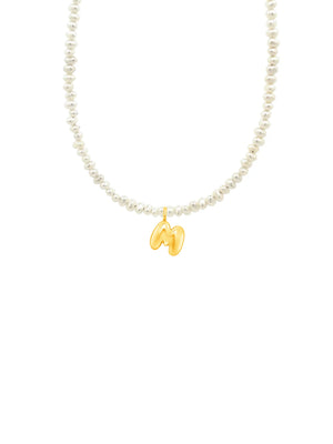 Puffy Initial Pearl Necklace