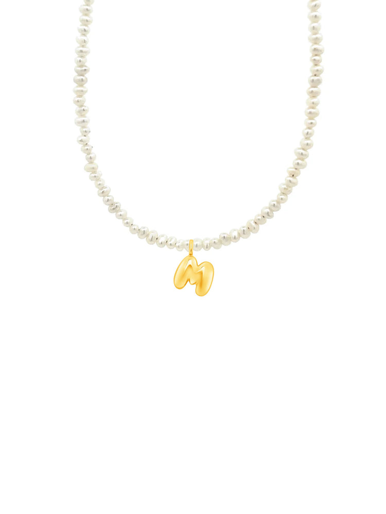 Puffy Initial Pearl Necklace