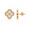 Chloe Clover Mother of Pearl and Diamond Stud Earrings 14K