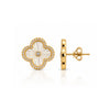 Chloe Clover Mother of Pearl and Diamond Stud Earrings 14K