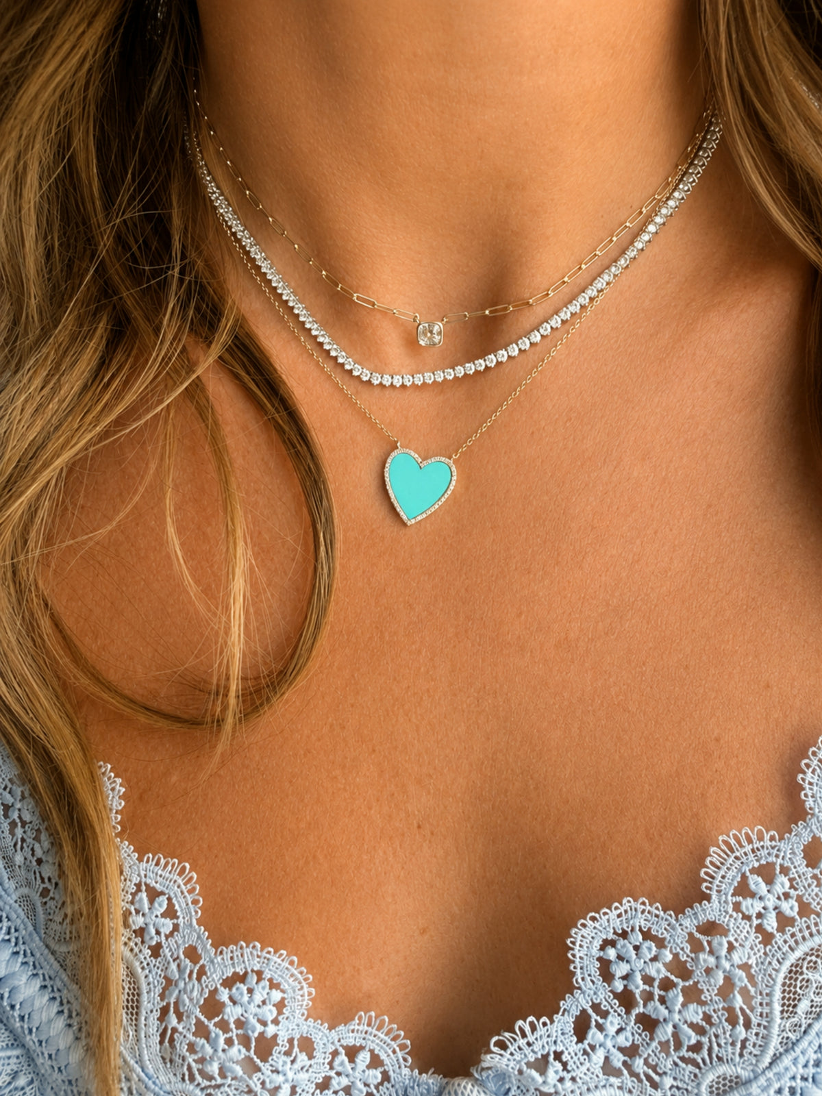 Clara Turquoise Diamond Heart Necklace 14K
