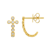 Bezel Cross Huggie Earrings 14K