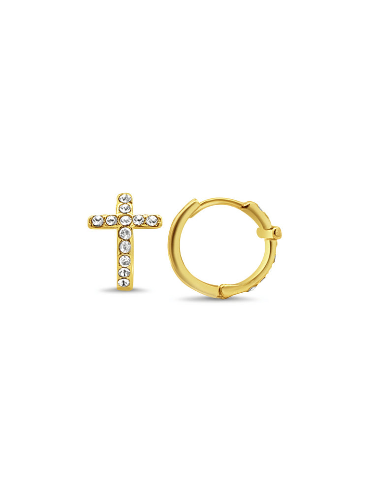 Cross CZ Huggie Earrings
