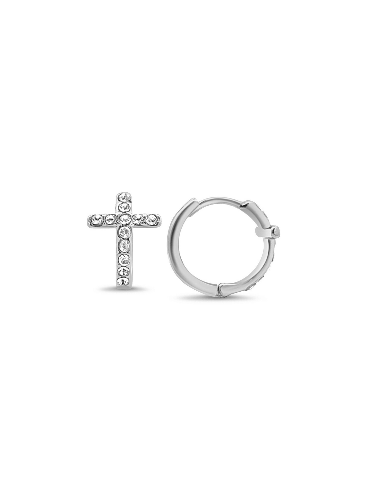 Cross CZ Huggie Earrings