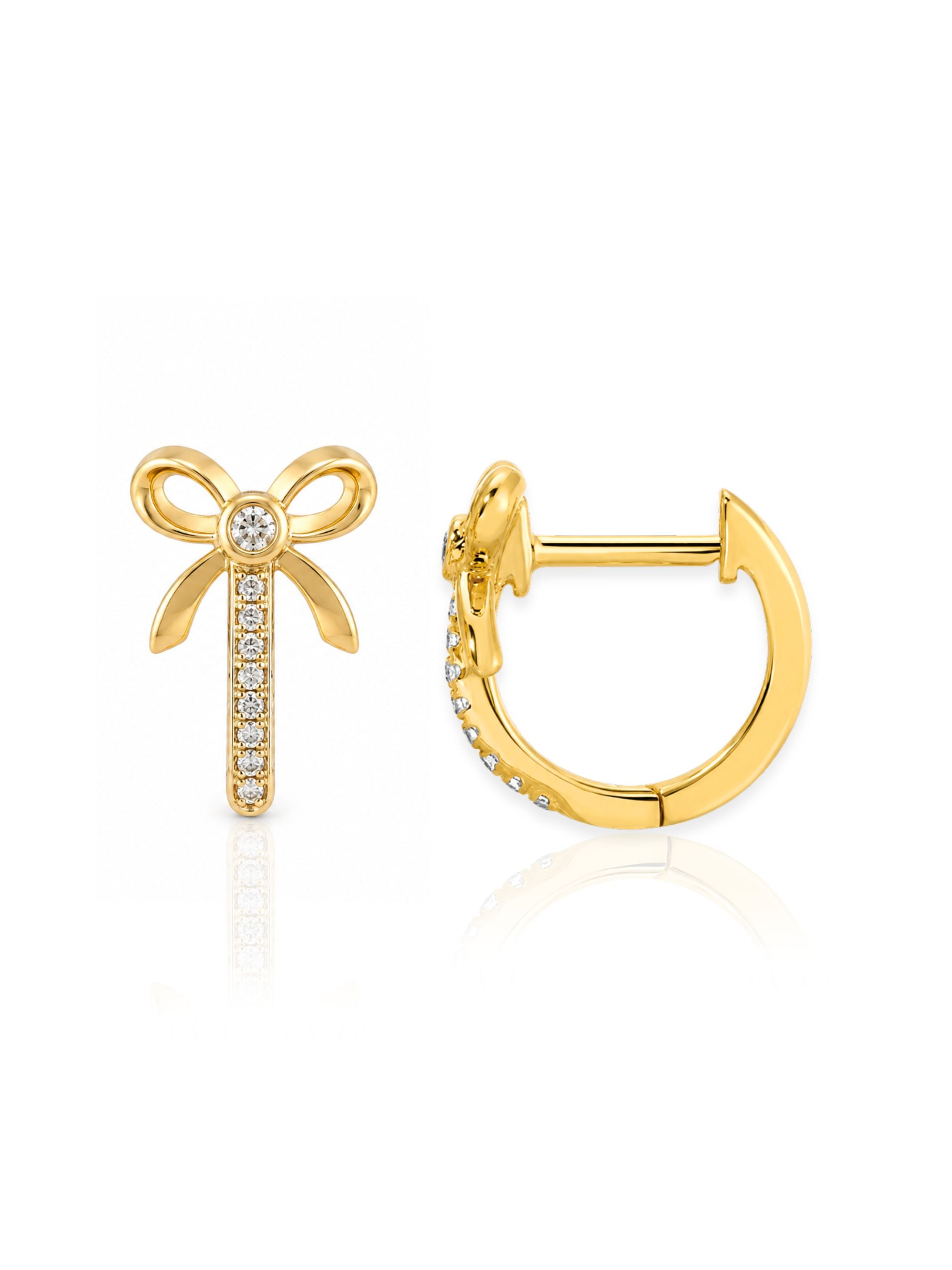 Dainty Diamond Bow Huggie Earrings 14K