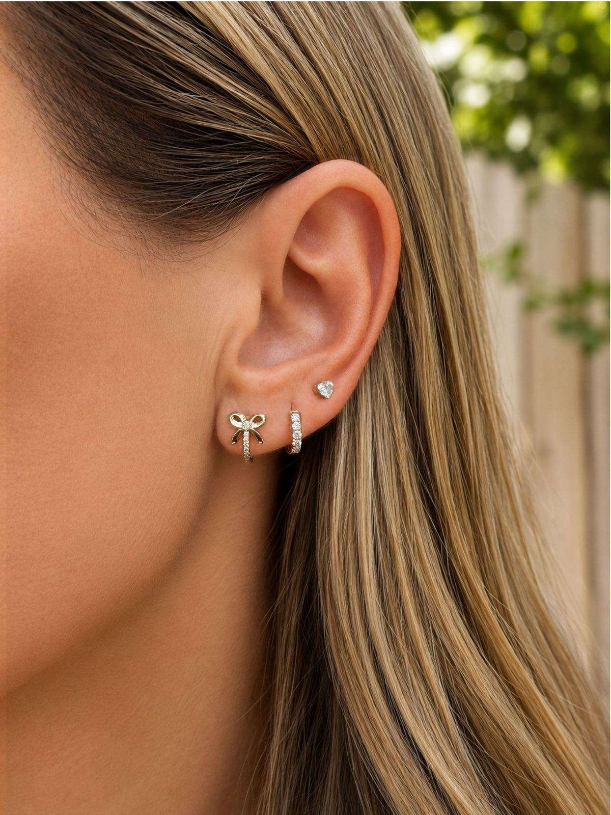 Dainty Diamond Bow Huggie Earrings 14K