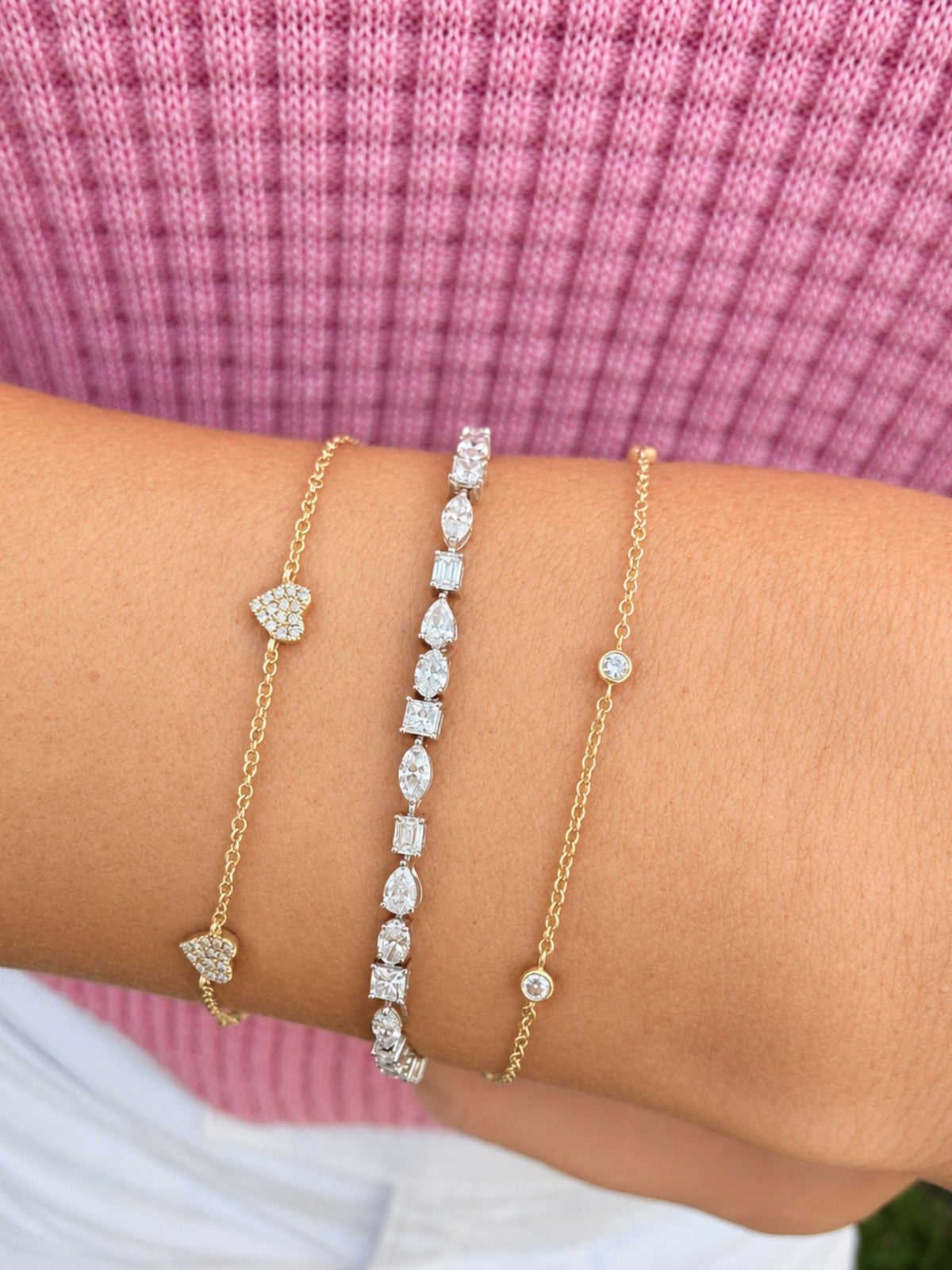 Dainty Mixed Shape Lab Diamond Tennis Bracelet 14K