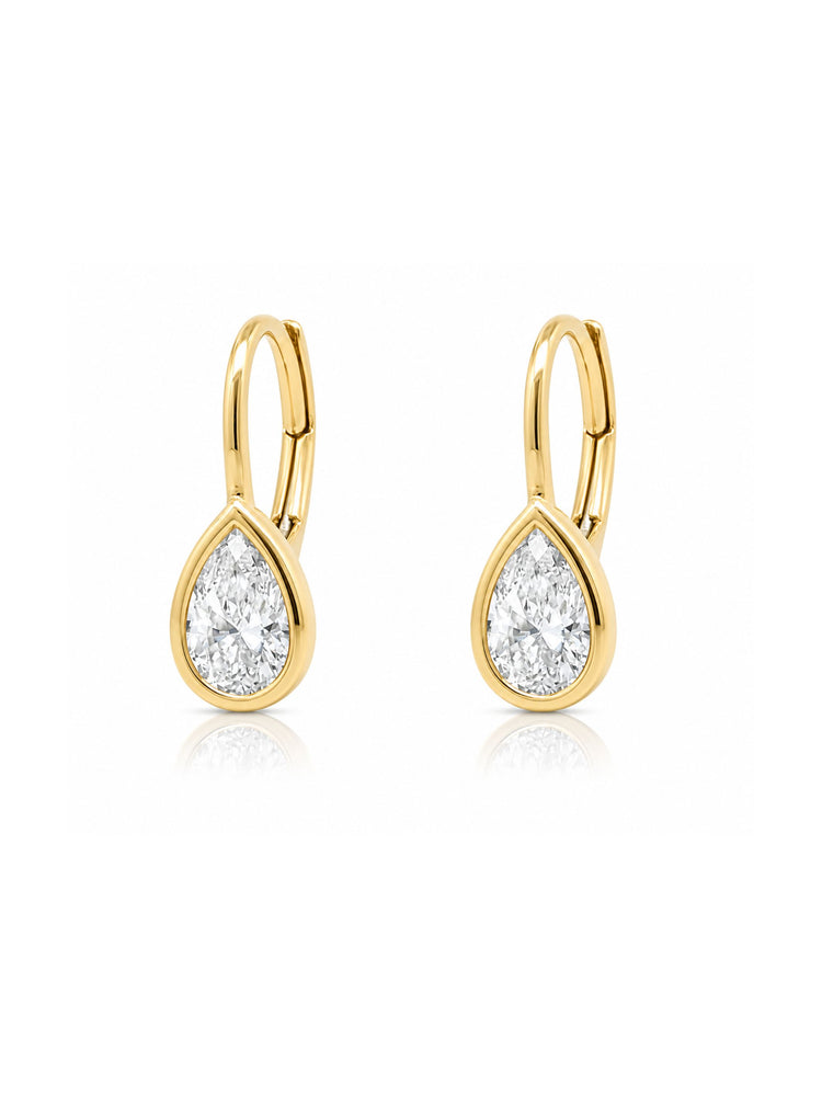 Dakota Pear Diamond Bezel Drop Huggie 14K