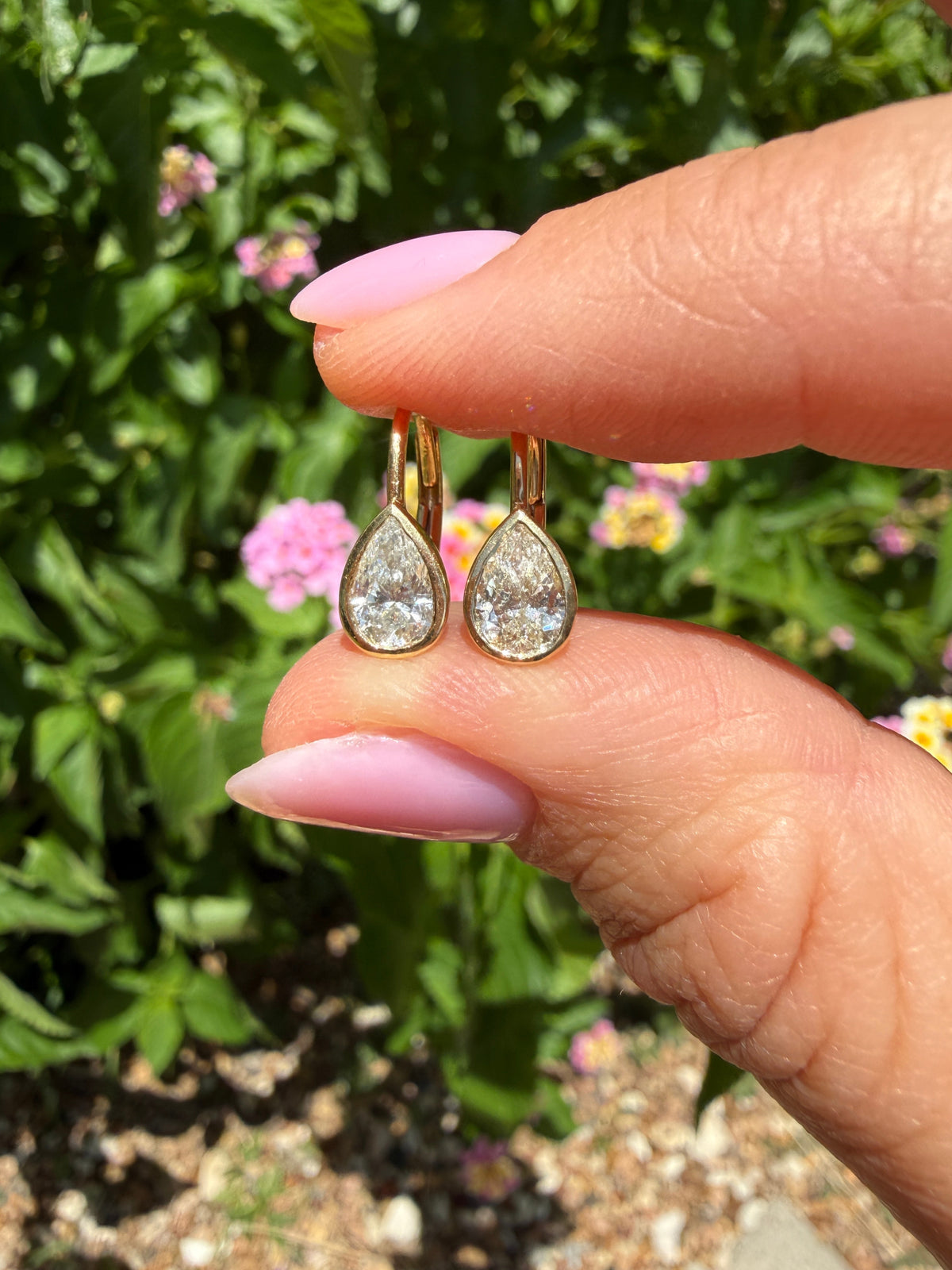 Dakota Pear Diamond Bezel Drop Huggie 14K