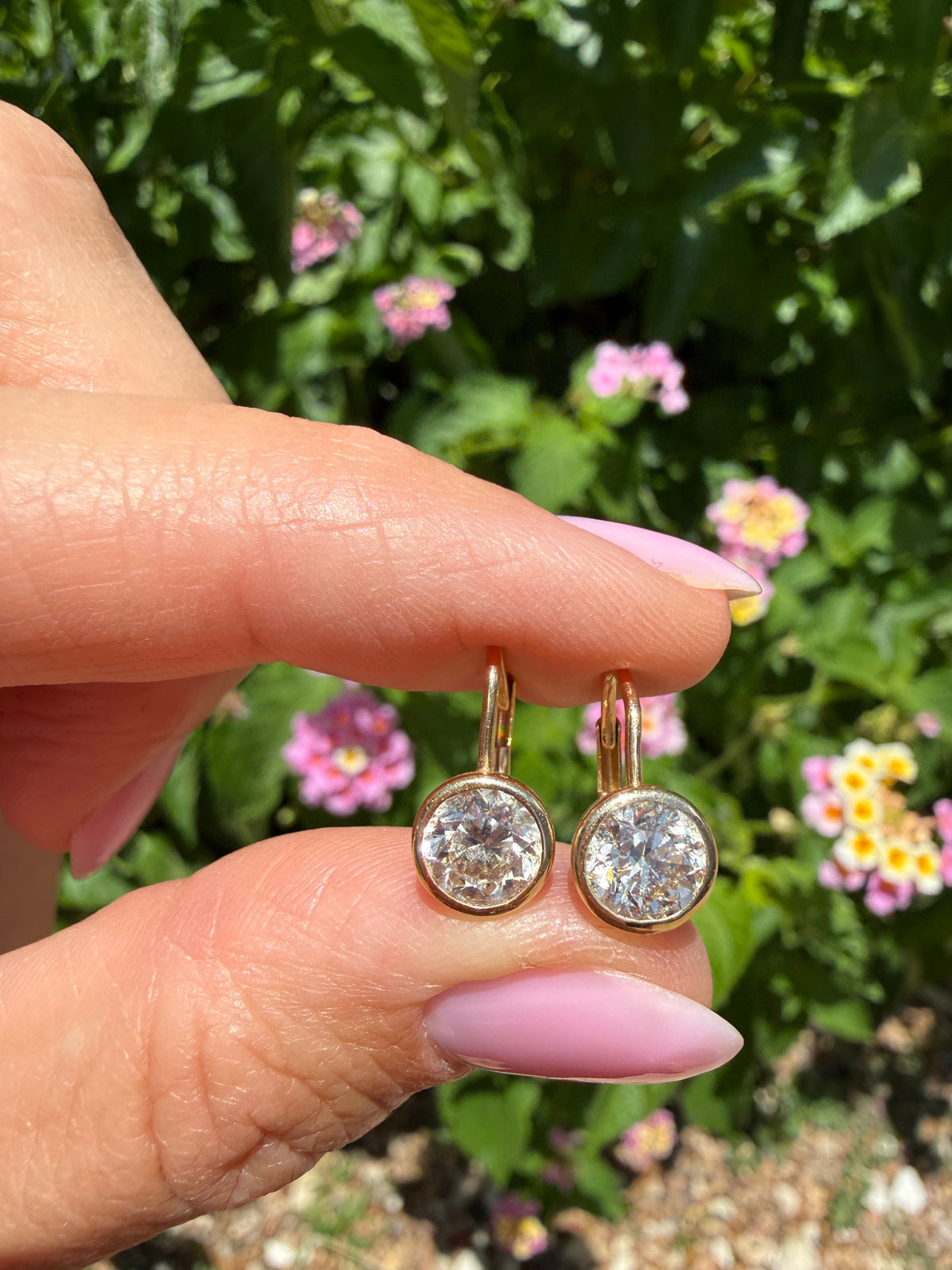 Dakota Round Diamond Bezel Drop Huggie 14K