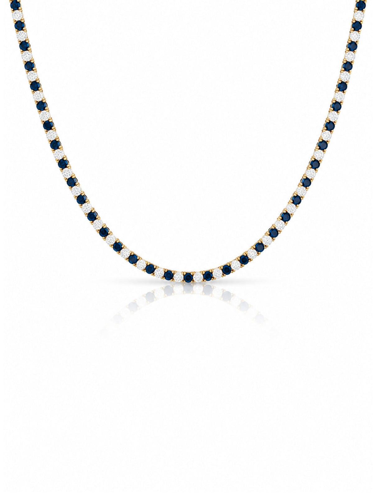 Dee Alternating Blue Sapphire and CZ Tennis Necklace