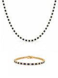 Image of: Dee Alternating Blue Sapphire and CZ Tennis Necklace + Bracelet Set